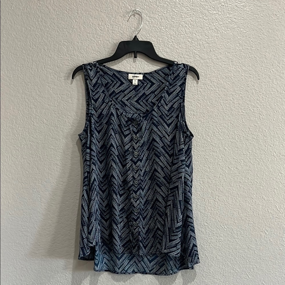 Style & Co Navy White Sleeveless Tank Top Sz 0X (12) Button Down Flowy TC0599